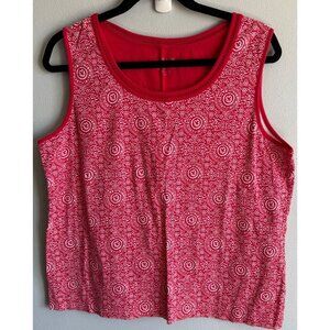 White Stag Womens Red Printed Knit Tank Top XXL Lace Scoop Neck 100% Cotton